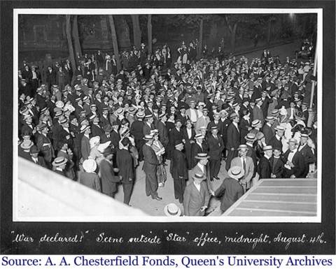 Crowd of people standing outside the Star office