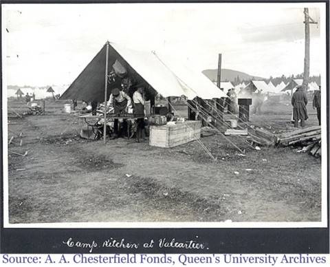 Photograph of one of the temporary food kitchens at Valcartier. 