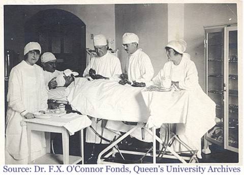Photograph of a surgical team performing an operation during World War I