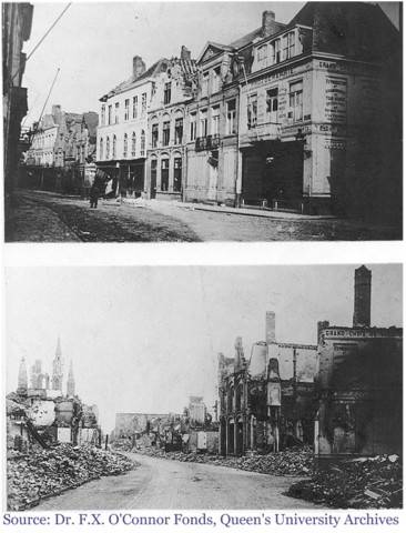 Menin Road in Ypres before and after a battle