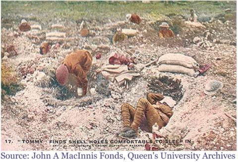 Soldiers sleeping in shell holes